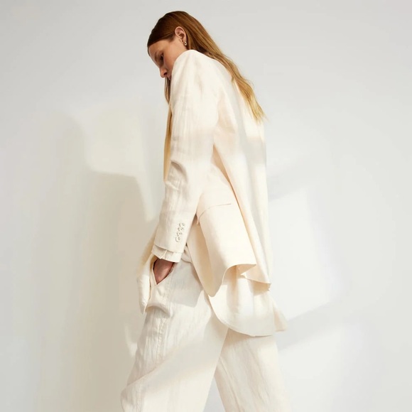 Everlane Oversized Linen Blazer Ivory White Single Breasted Jacket Size 12 NWOT - Picture 6 of 13